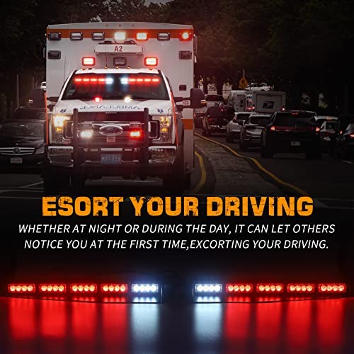 34 inch Visor Emergency Light Bar Interior Windshield Strobe Lights 40 LED Red