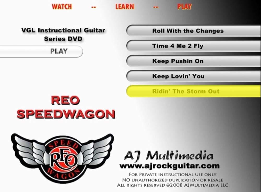 Custom Guitar Lessons, Learn REO DVD!