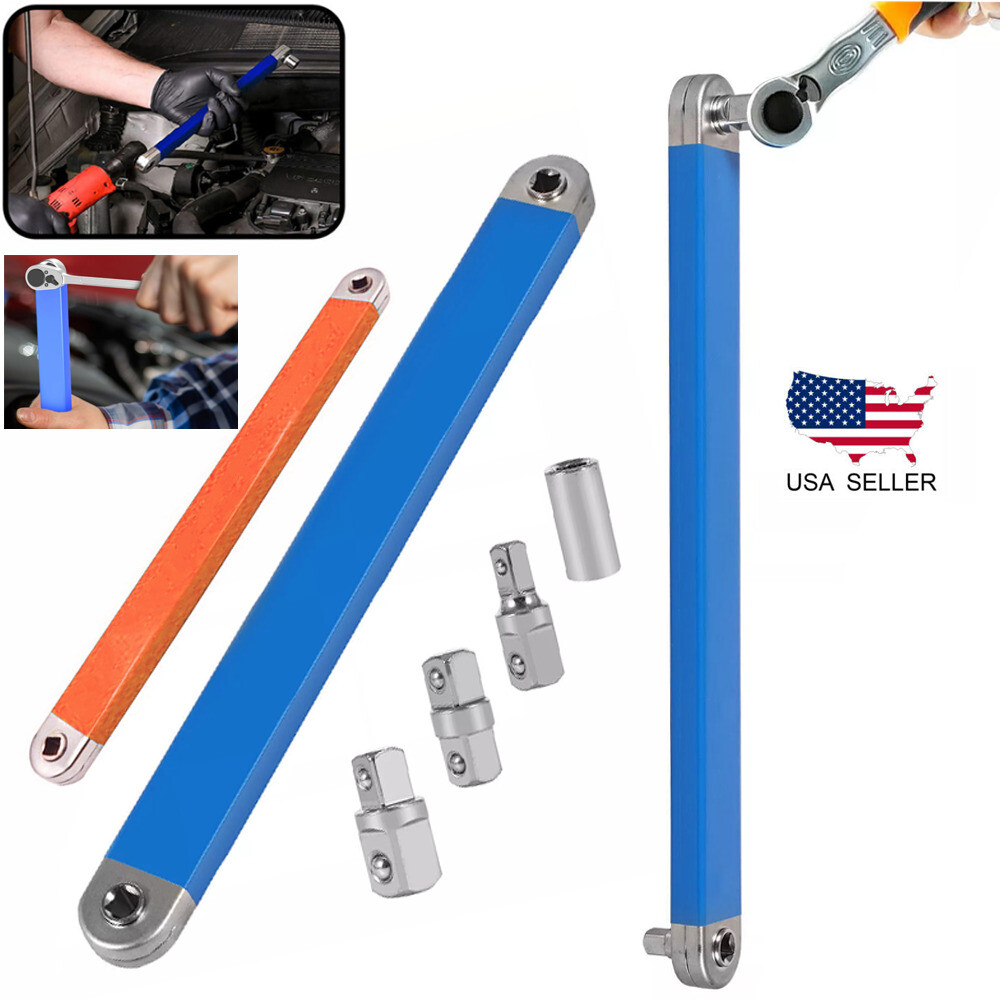 NEW Spanner Extension Wrench Set Offset Ratchet Spanner Extender with Adapters