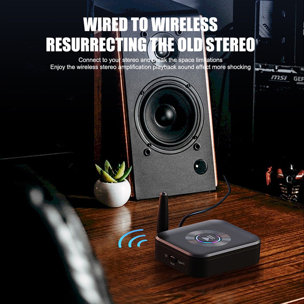 Bluetooth 5.1 Receiver Wireless 3.5mm Jack AUX to 2 RCA Audio Stereo Adapter A++