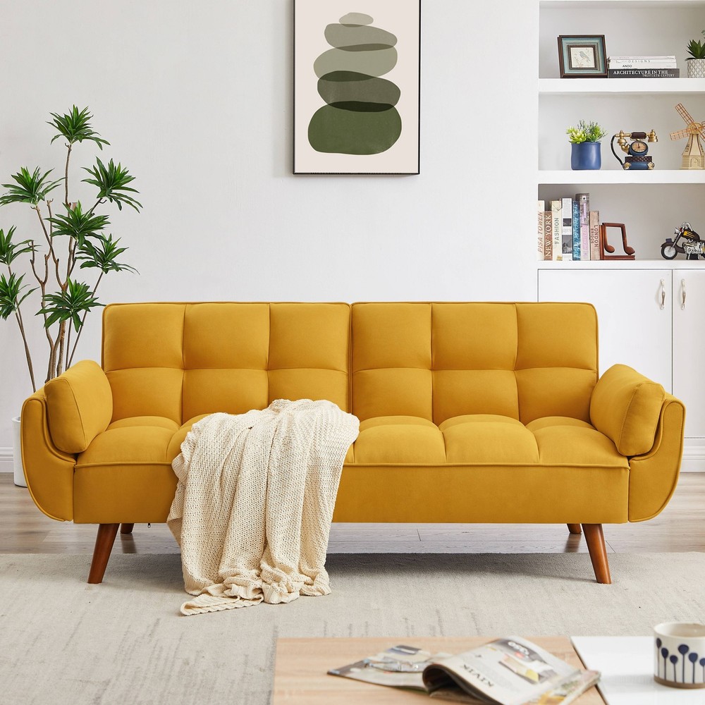 75.39" Loveseat Sleeper Sofa Bed Adjustable Backrest Double Size Solid Wood Legs