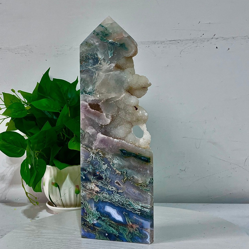 3.81LB Water grass agate wide column obelisk sample column