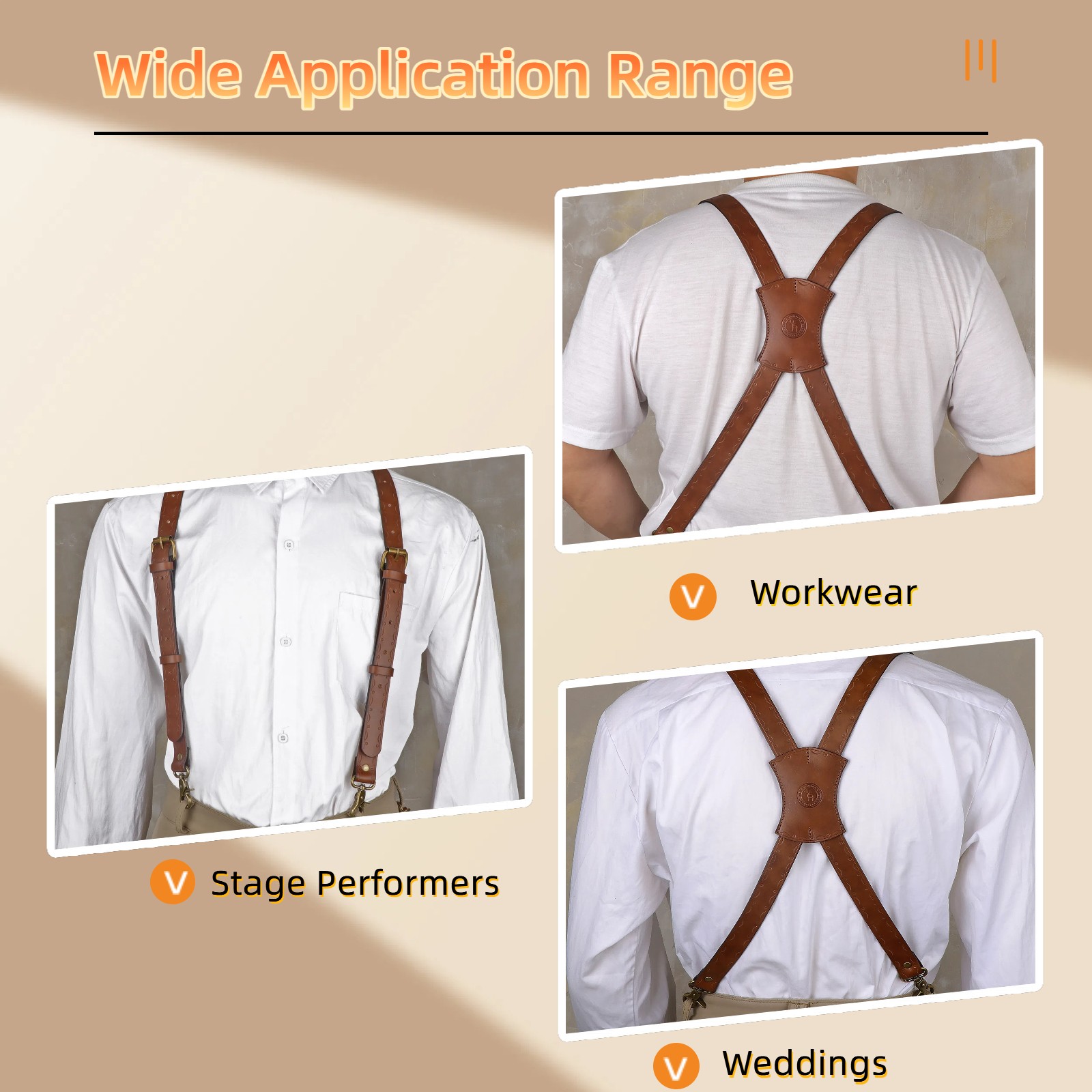 Tourbon Leather Men's Suspenders X Back Adjustable X-Shaped Hooks Pants Braces