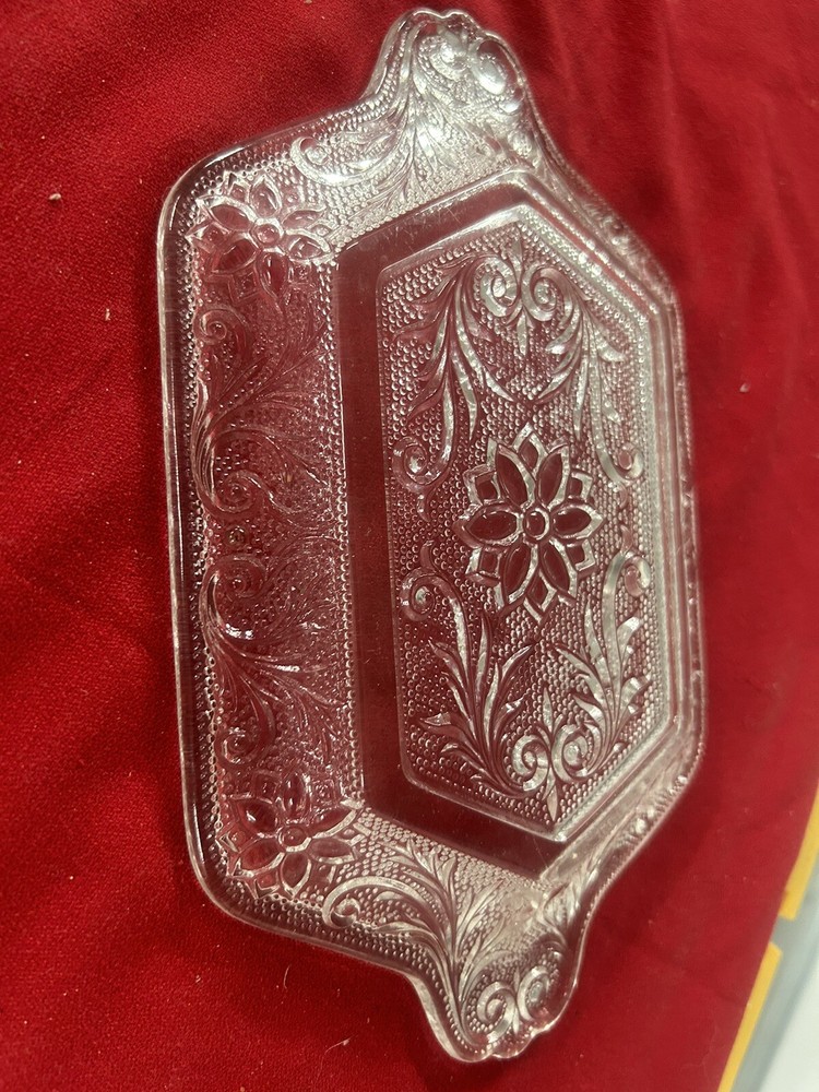 Crystal Tray Etched With Flowers