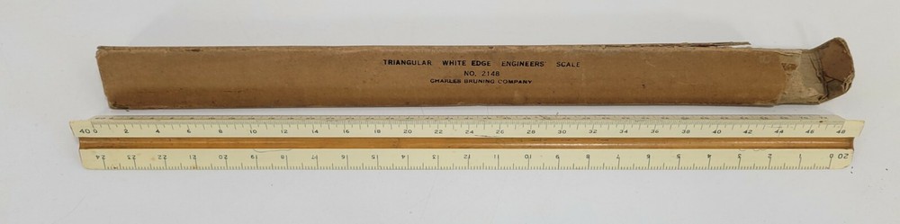 Vintage Triangular White Edge Engineers Scale No 2148 Case Charles Bruning Co