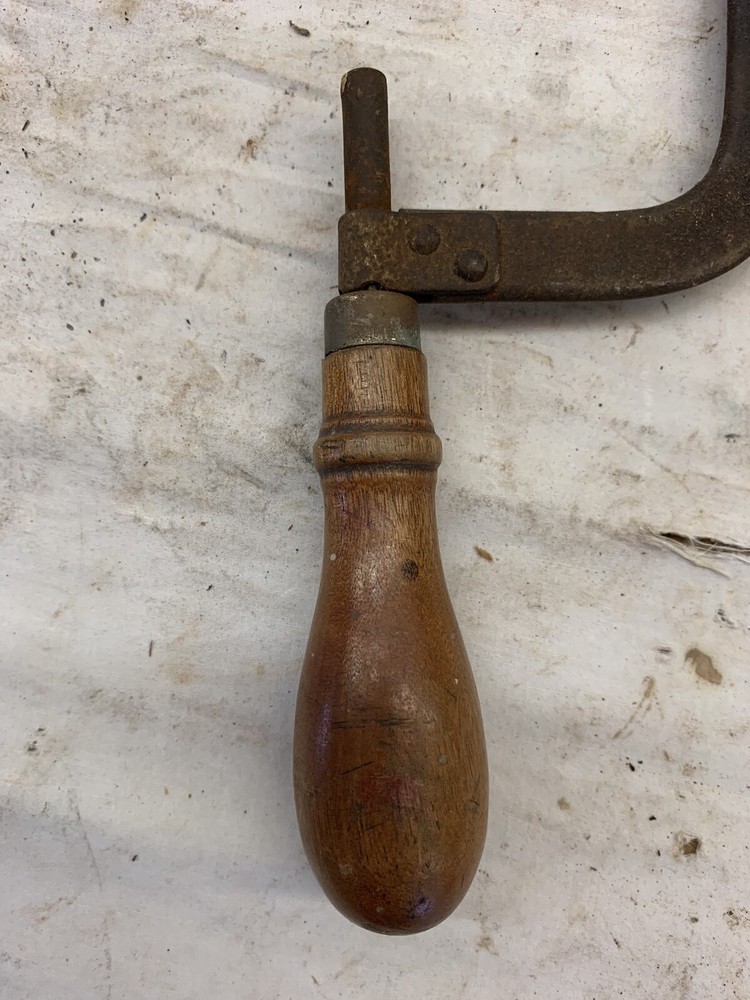 Vintage Adjustable IMCO Hacksaw Frame With Round Wood Handle - FRAME ONLY