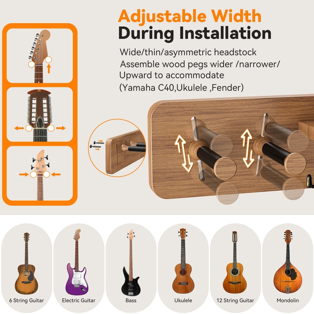 2-Pack Guitar Wall Mount, Adjustable Guitar Hanger Wall Mount with Pick Holde...