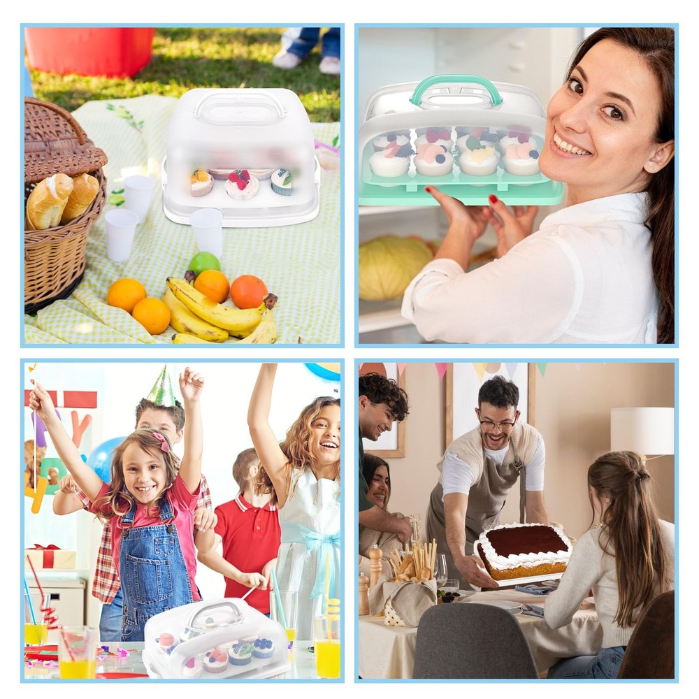 Cupcake and Cake Container with Lid, White Square Cake Carrier 12 Capacity Cu...