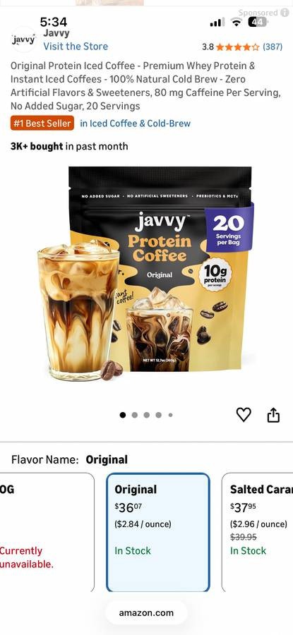 Javvy Original Protein Iced Coffee 12.7 oz - Whey Protein EXP 07/2027 Java Cold