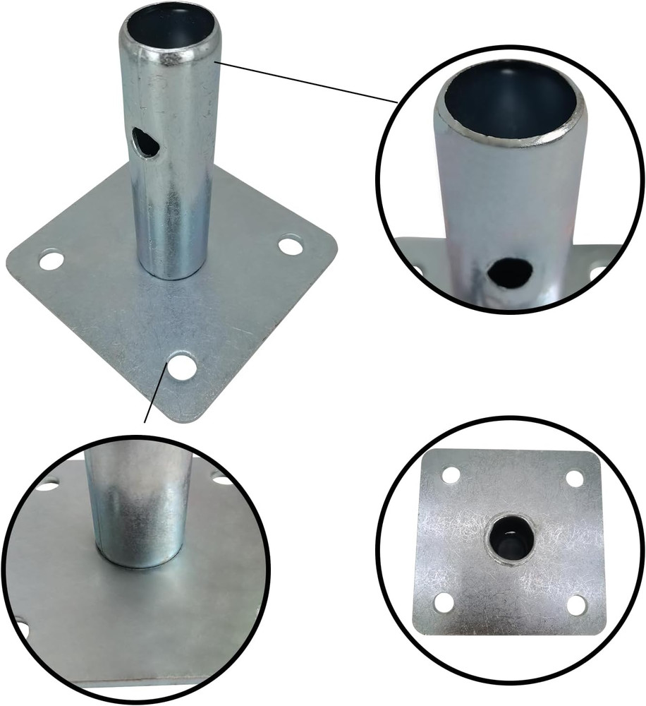 Galvanized Scaffold Base Plates with Pins for Baker Style Scaffolding, 4 PCS