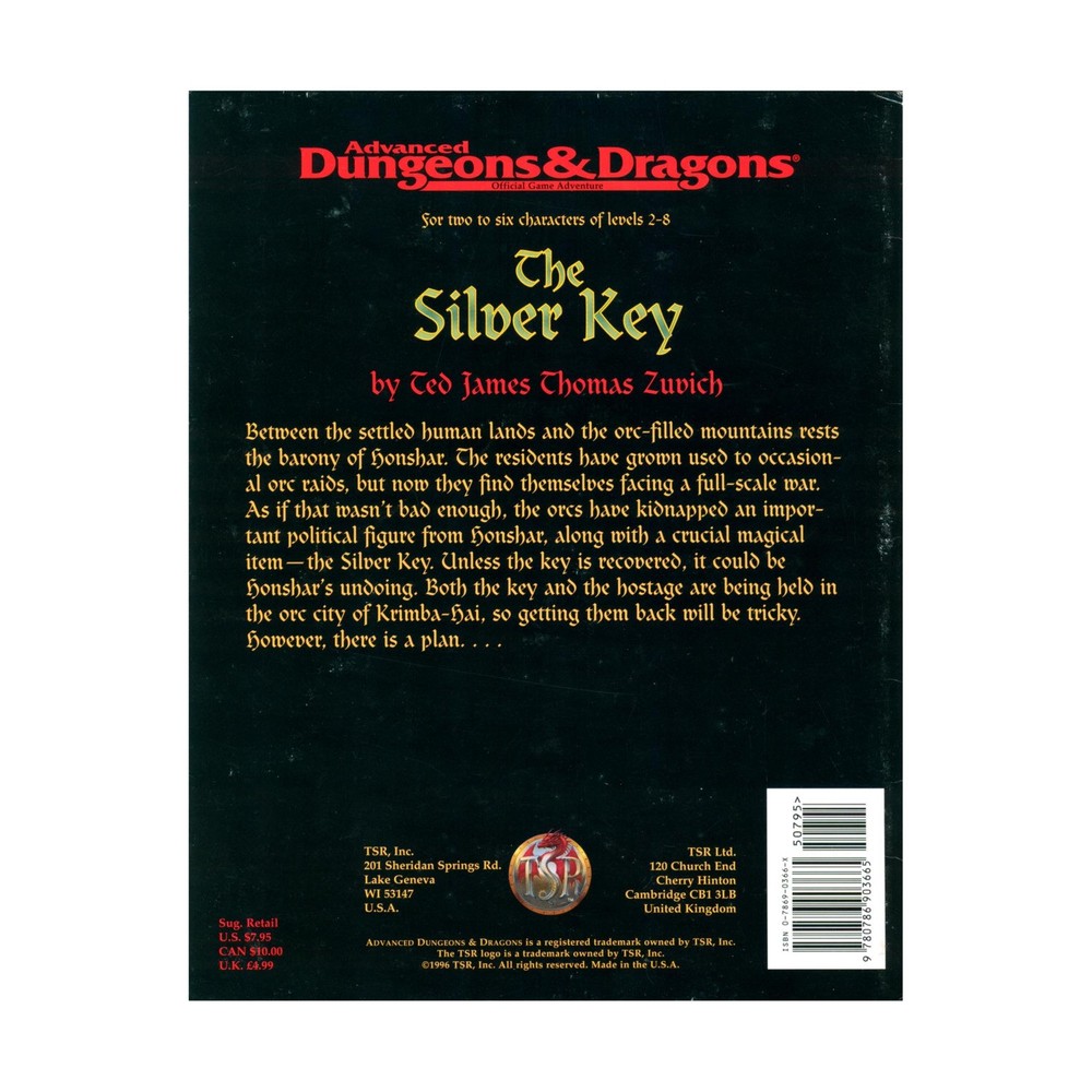 TSR AD&D 2nd Ed Silver Key VG+
