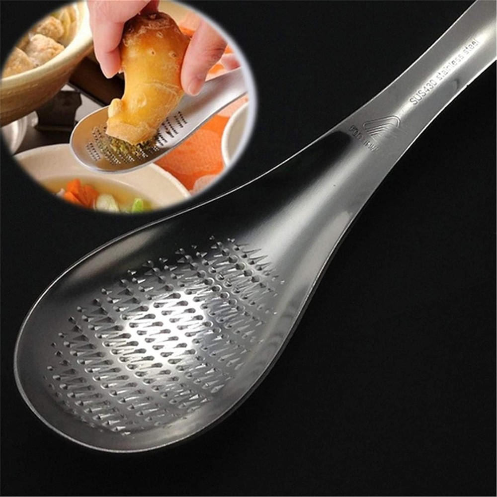 Silver Stainless Steel Kitchen Practical Spoon Shape Fruit Mixer Ginger Grater W