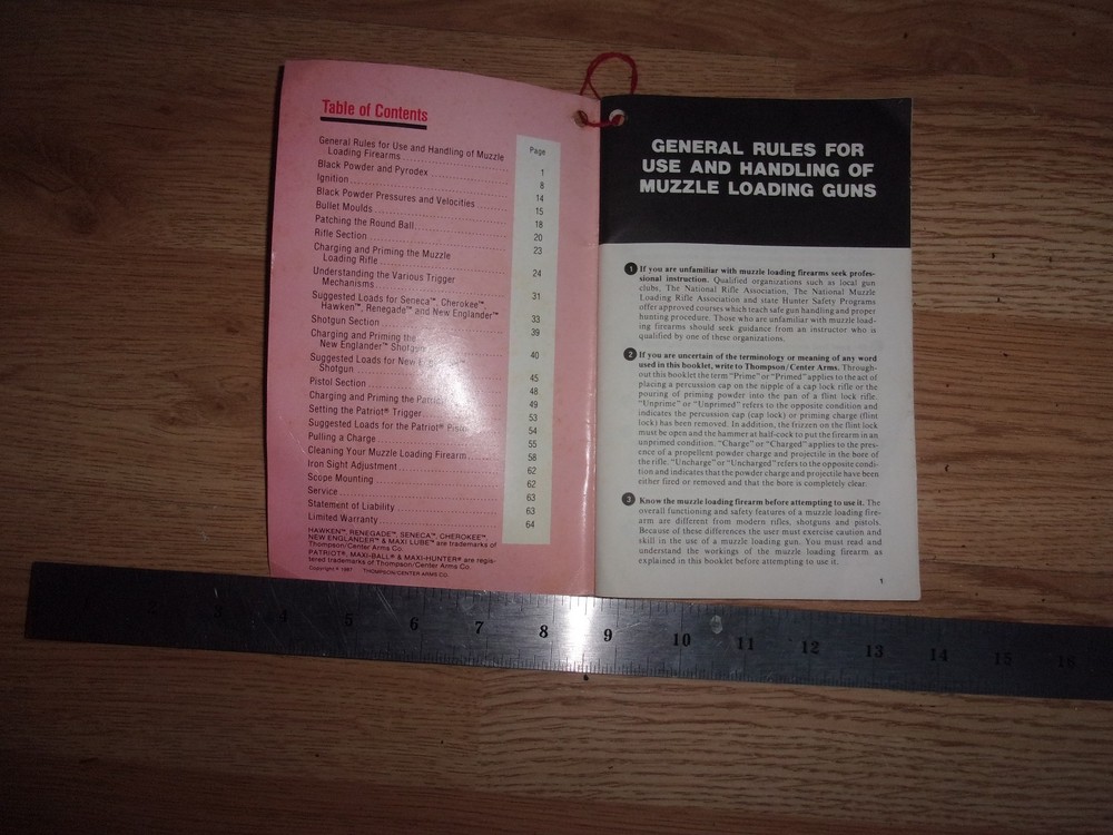 T/C New Englander User Manual .50 Cal Muzzleloader Thompson Booklet