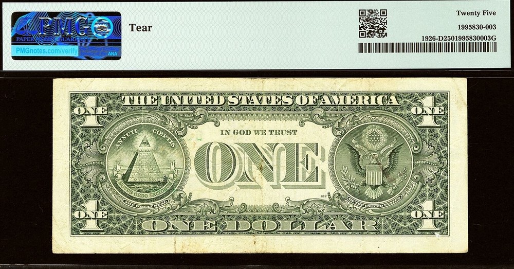 2001 $1 Federal Reserve Note PMG 25 - Error Note - Three Digit Mismatch Error