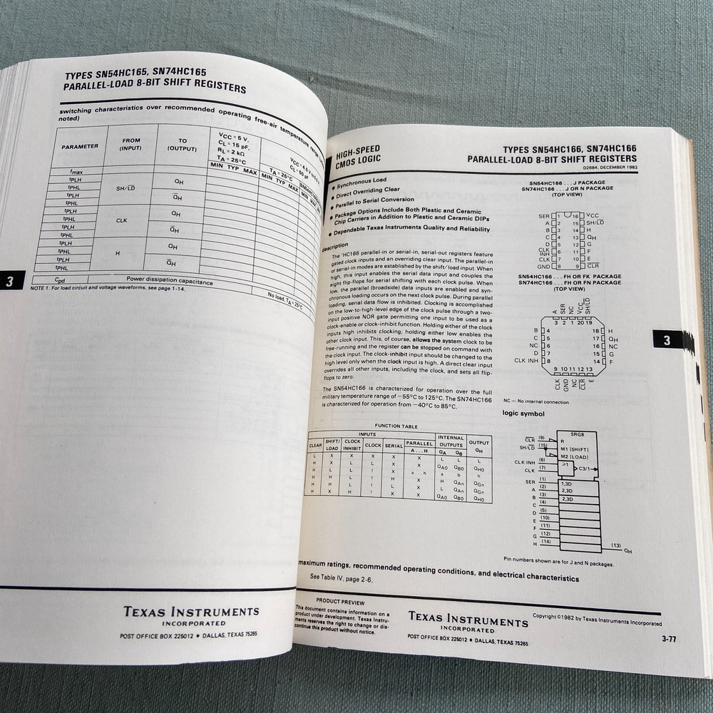 Book Texas Instruments 1983 Silicon-gate Complementary MOS CMOS High Speed TI Lo