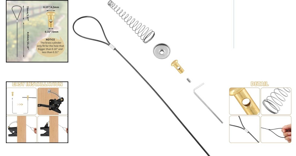 Rust-Resistant Black Spring Latch Cable for Easy Door Operation, 2-6" Thickness