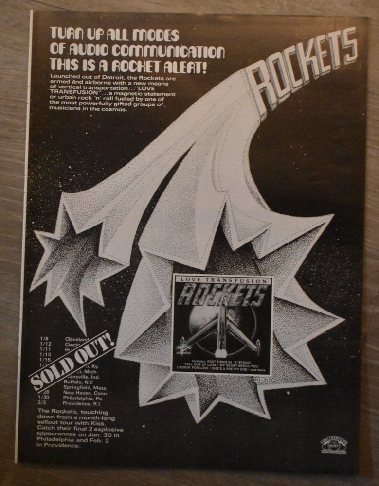 The Rockets 1978 Billboard Album/Concert Ad KISS Tour/Love Transfusion