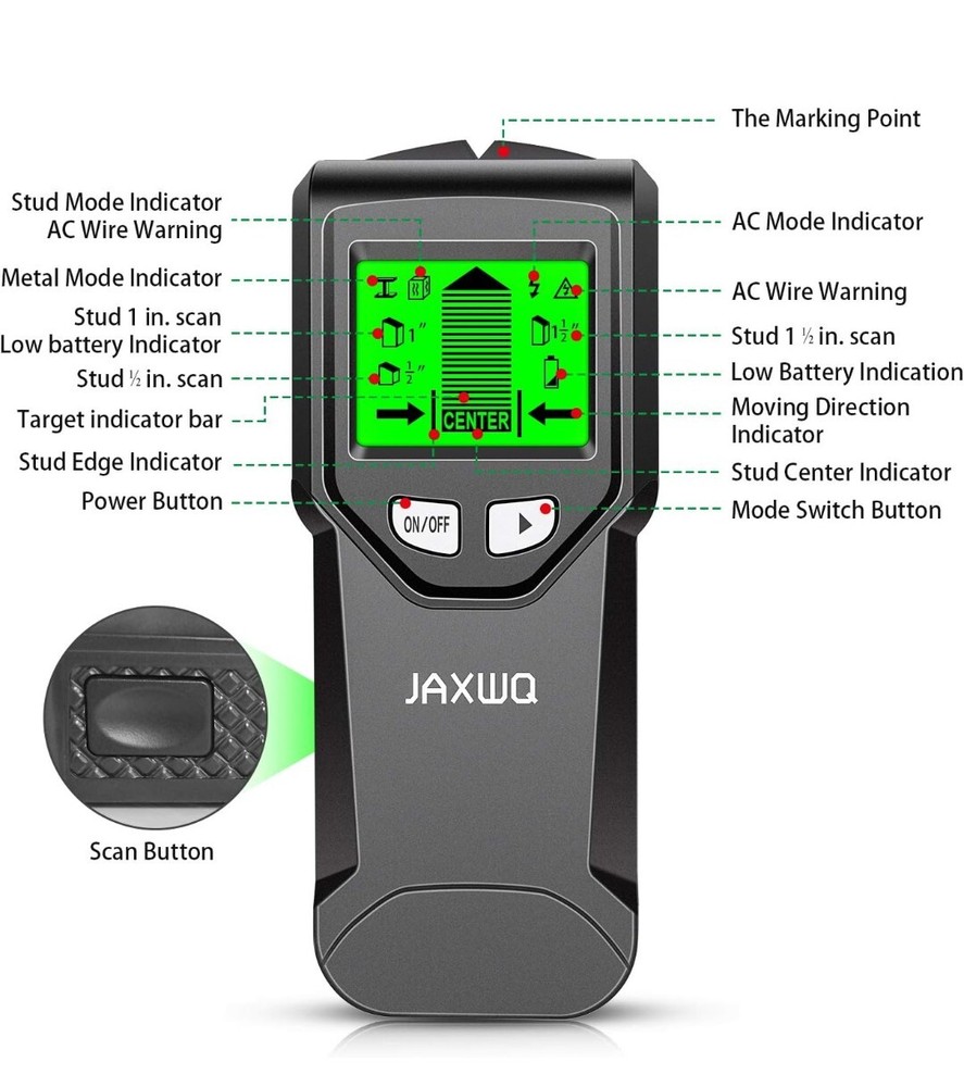 Stud Finder Wall Scanner 5 N 1 W/Intelligent Microprocessor Chip & HD LCD Displa