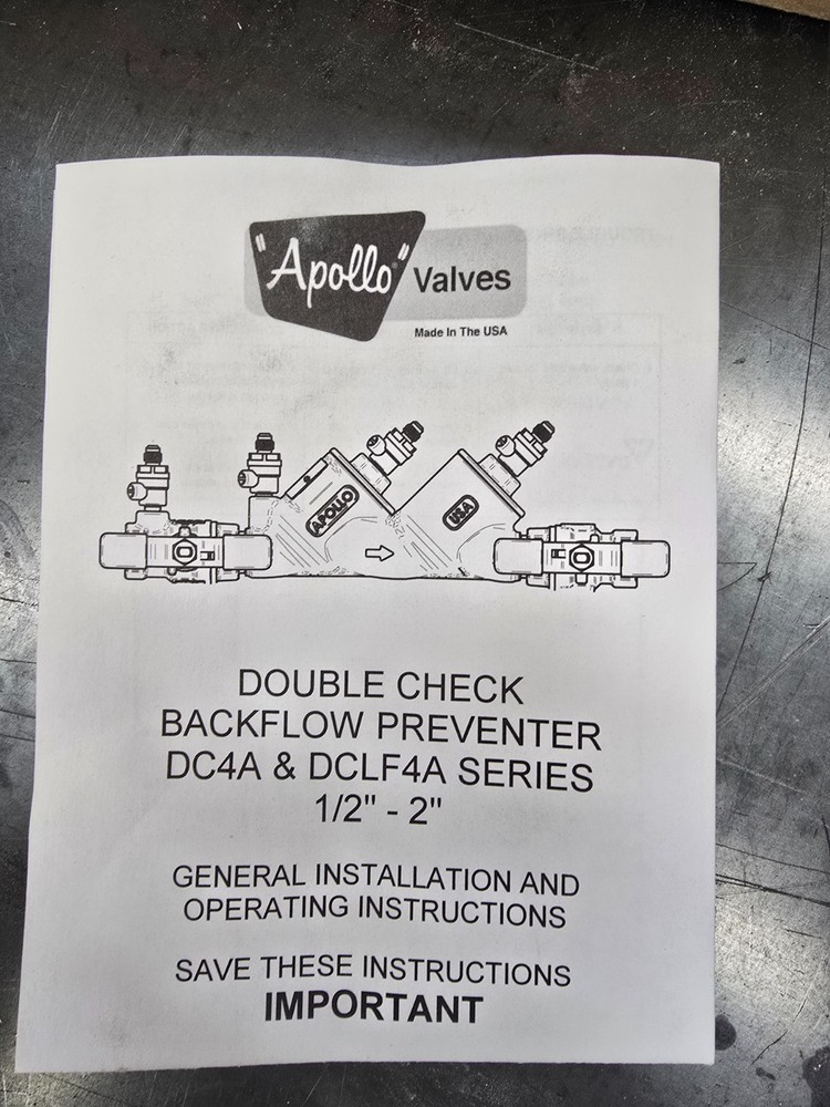 Apollo 1-1/2" Backflow Preventer Double Check DC4A Non Potable (New,Open Box)
