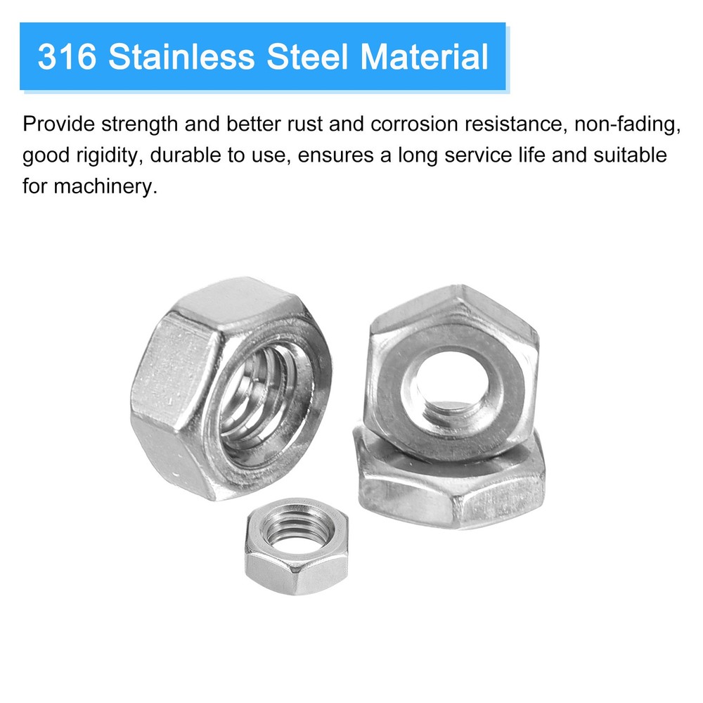 Hex Nuts (1"-8) 5Pcs 316 Steel Coarse Thread Nut Silver
