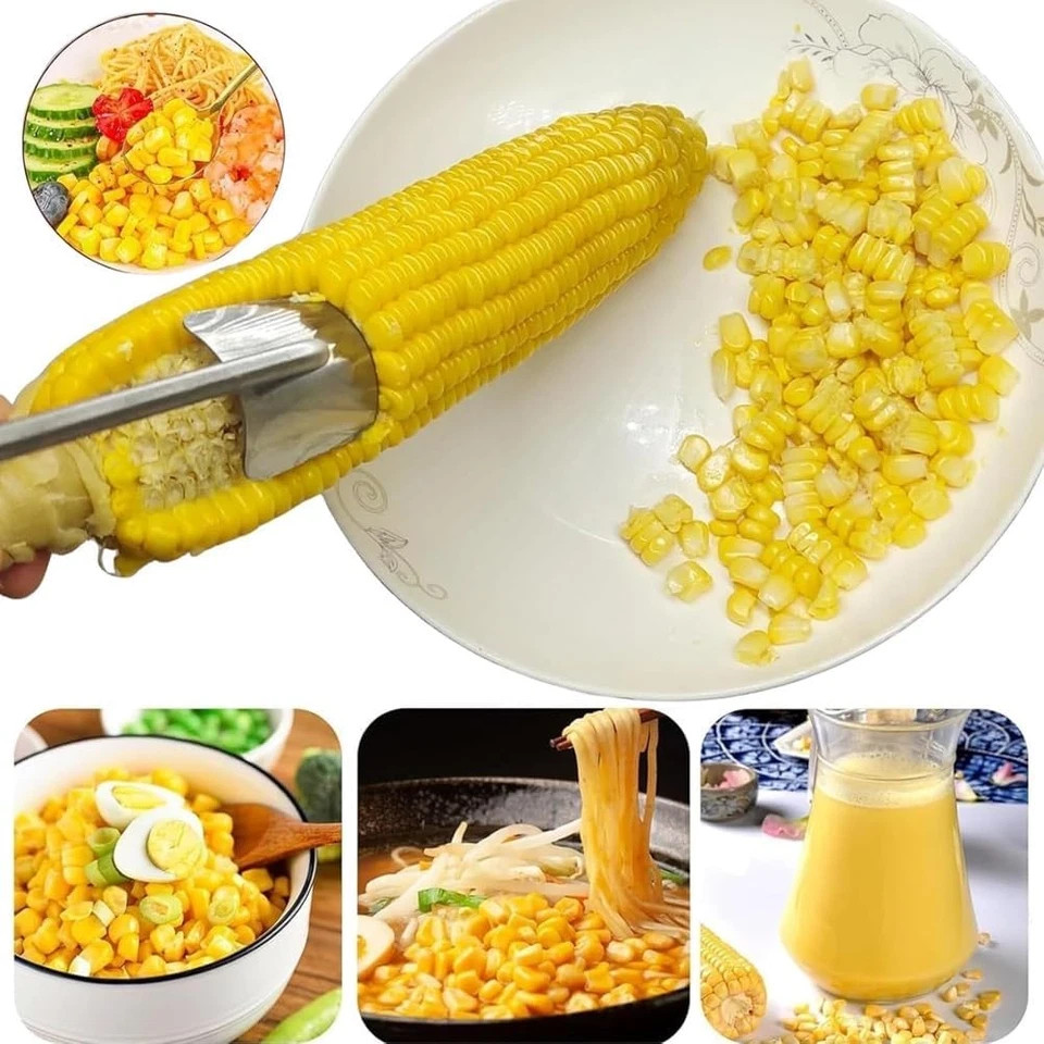 2PC Corn Peeler Stainless Steel Corn Cob Stripping Tool w/ Hook Long Handle Corn
