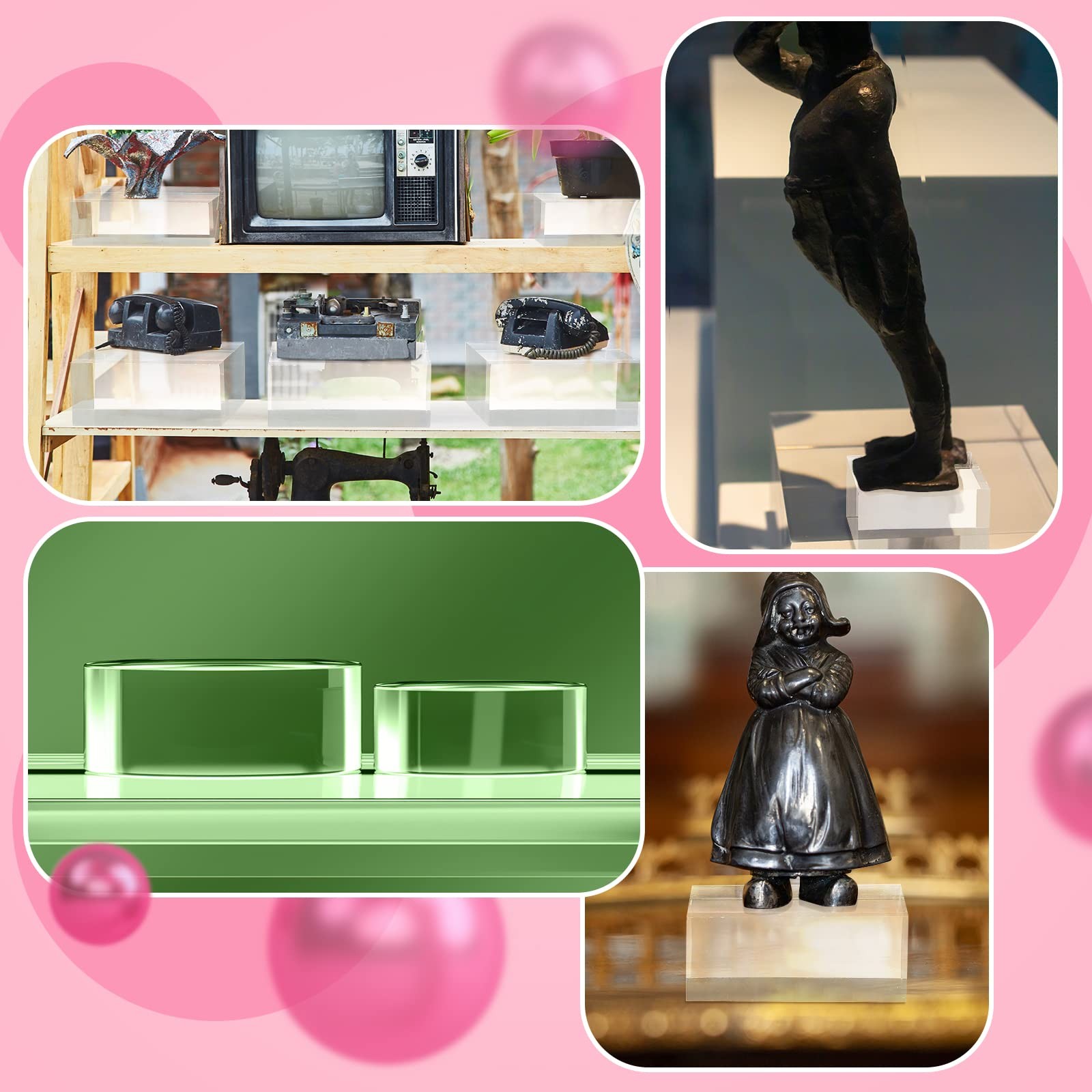 "4 PCS Acrylic Square Display Blocks 2x1"" Clear Polished Cube Jewelry Stand"