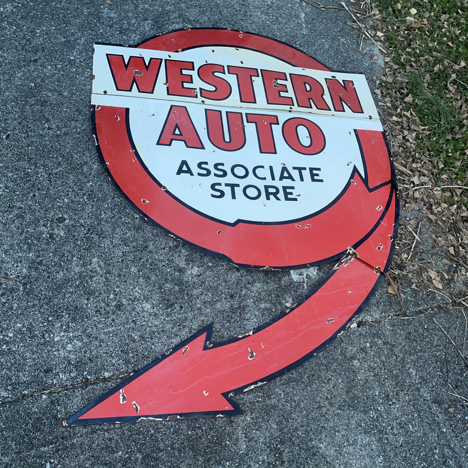 Large 76” Original 3 Piece Western Auto Porcelain Sign