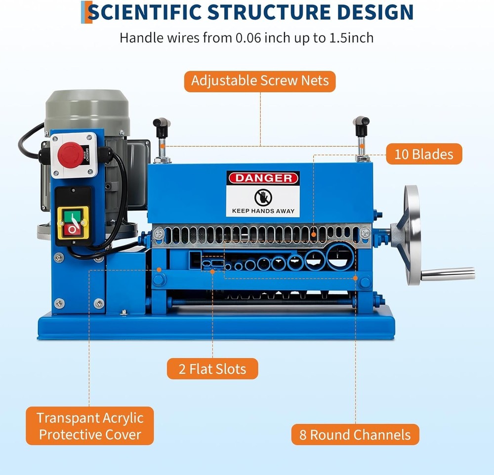 370W Electric Wire Stripper Machine 0.06-1.5" Automatic Scrap Wire Stripper Tool