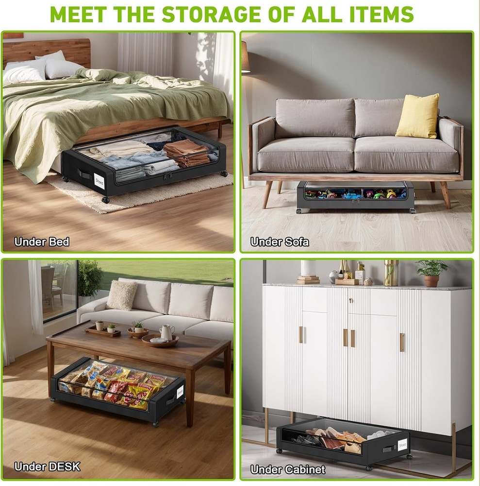Under Bed Storage W/ Wheels 2-Pack Under the Bed Storage Containers W/ Clear