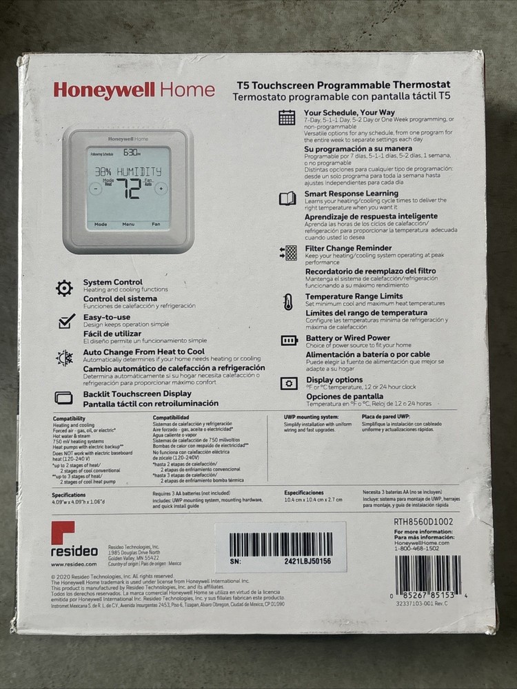 Honeywell T5 Touchscreen Programmable Thermostat RTH8560D NEW
