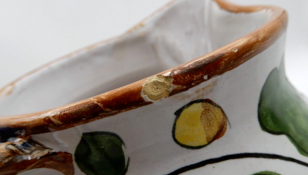 ITALIAN HANDMADE HAND-PAINTED LEAF & NUTS PATTERN CERAMIC JUG OR PITCHER