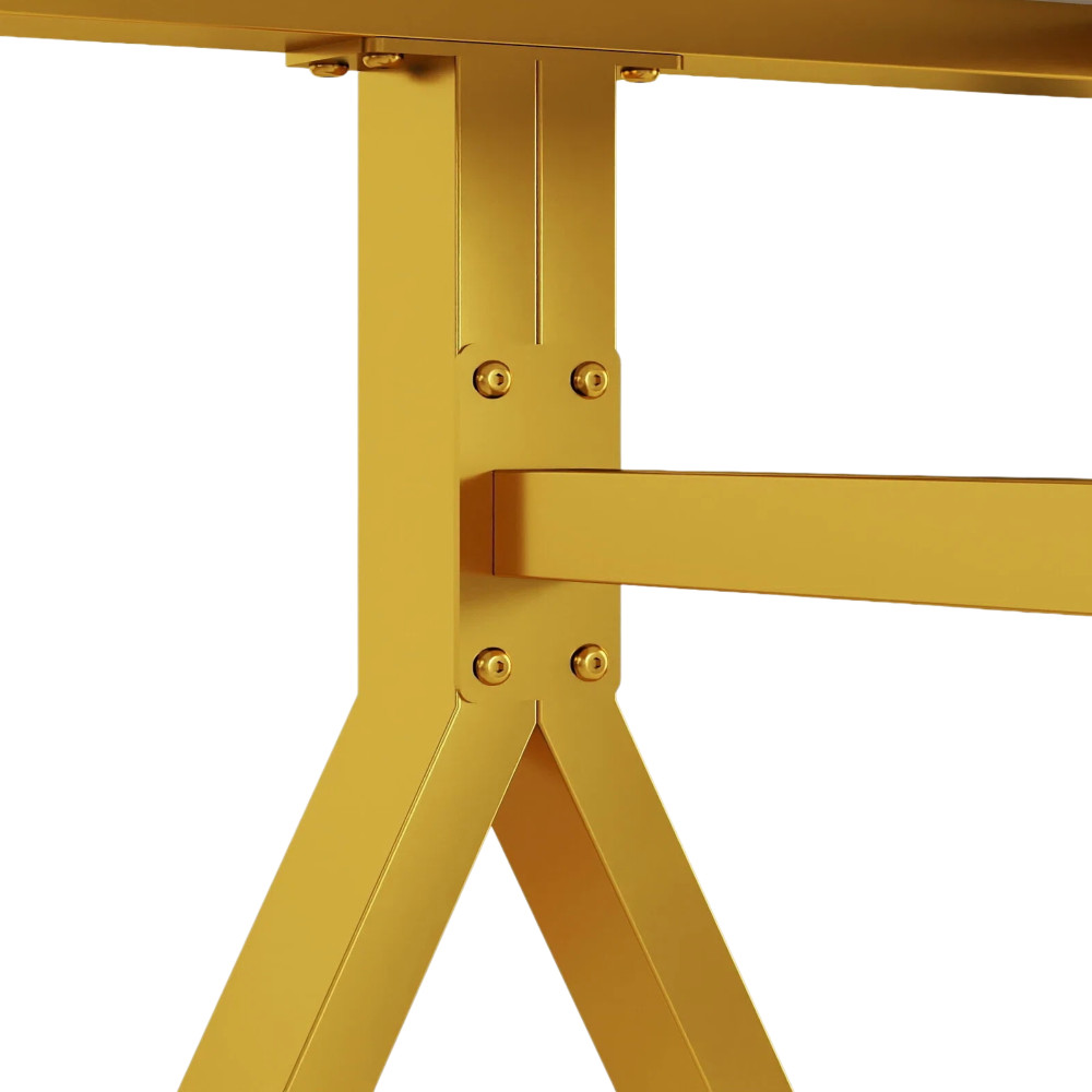 Rectangular Dining Table Modern Tempered Glass Kitchen Table w/metal legs