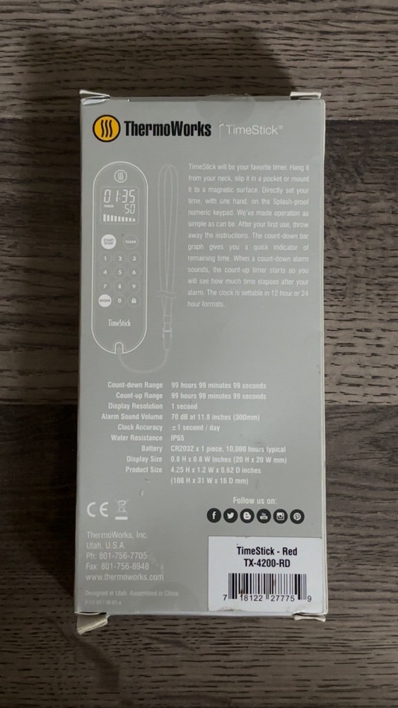 ThermoWorks TimeStick TX-4200-RD - Red Pocket-sized TIMER - Never Opened Box