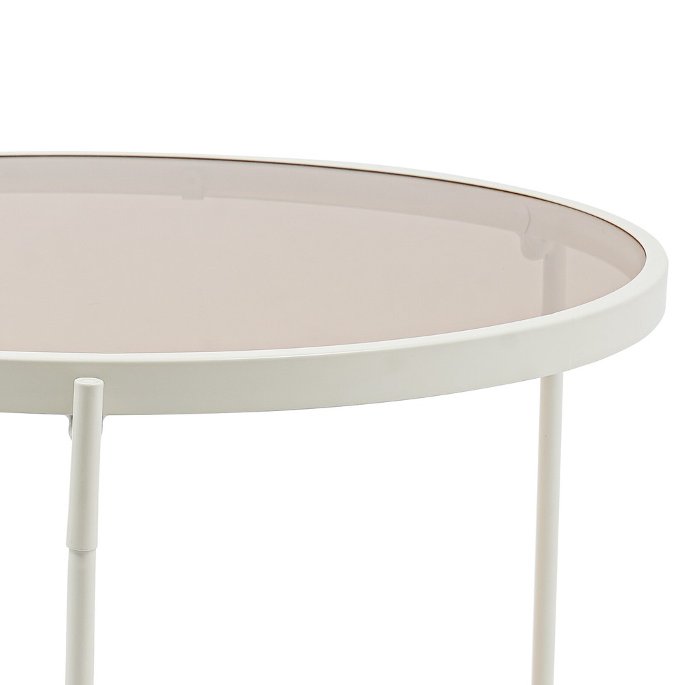 White and Teal Modern Side Table Round Side Table Round Coffee Table W/2 Tiers