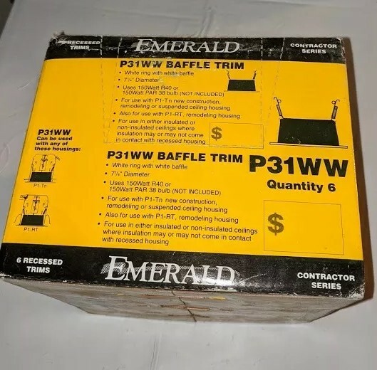 Emerald 6" Recessed Lighting Trim White Ring/Baffle- P31WW Model (6 Pack)