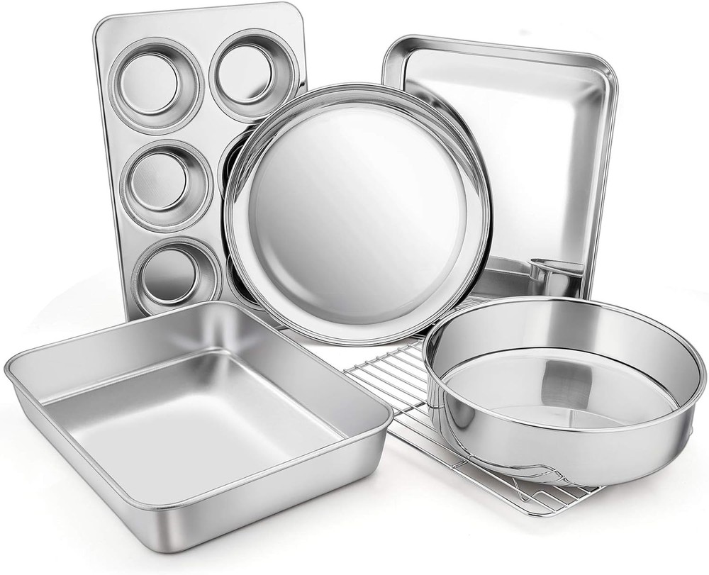 Toaster Oven Bakeware Set 8-Piece Stainless Steel Small Baking Pan Set Include