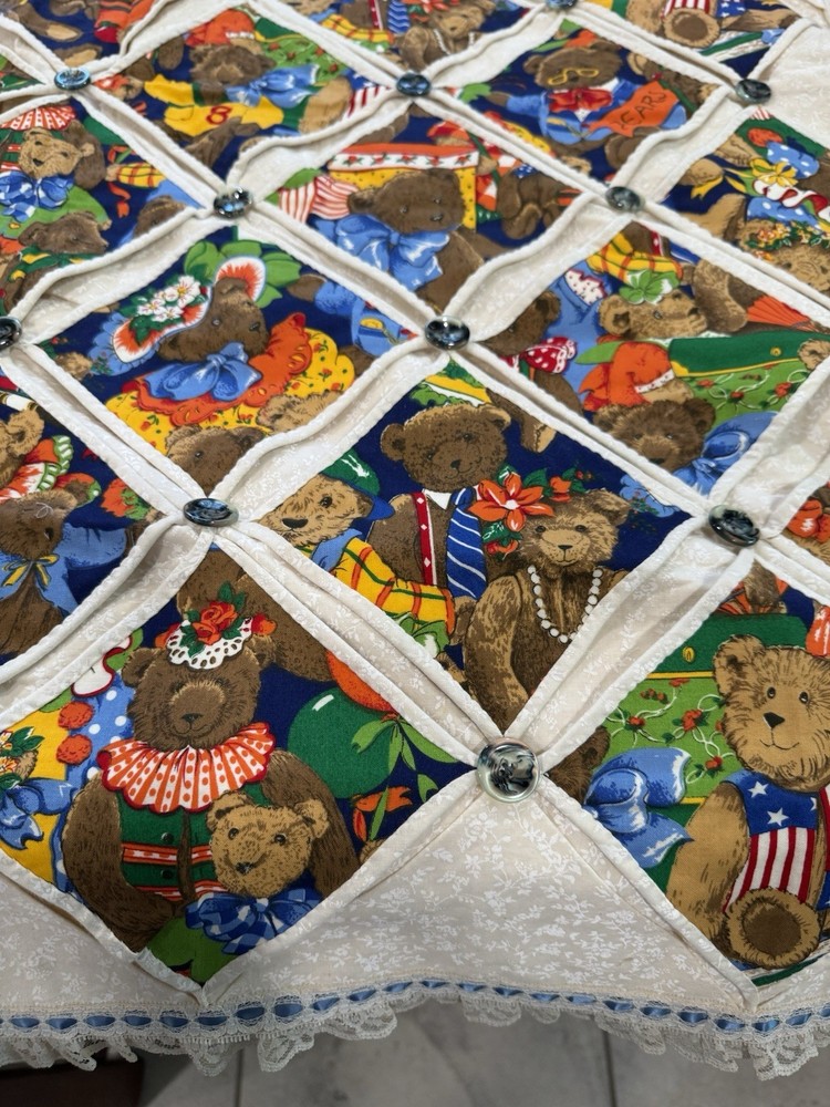 Handmade Patchwork Bear Quilt Cotton Multicolor Rectangular Bedding
