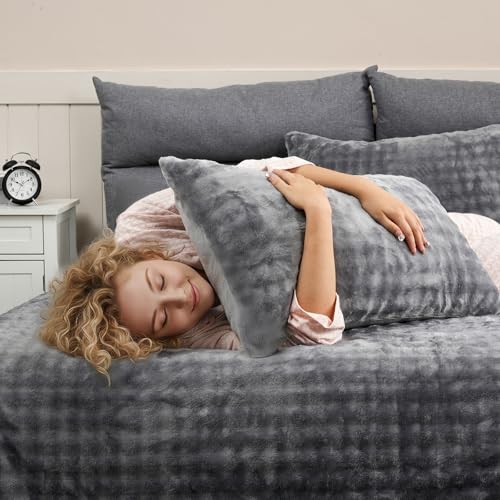 Rabbit Plush Faux Comforter Sets 59x79 In blanke (without insert) Gray