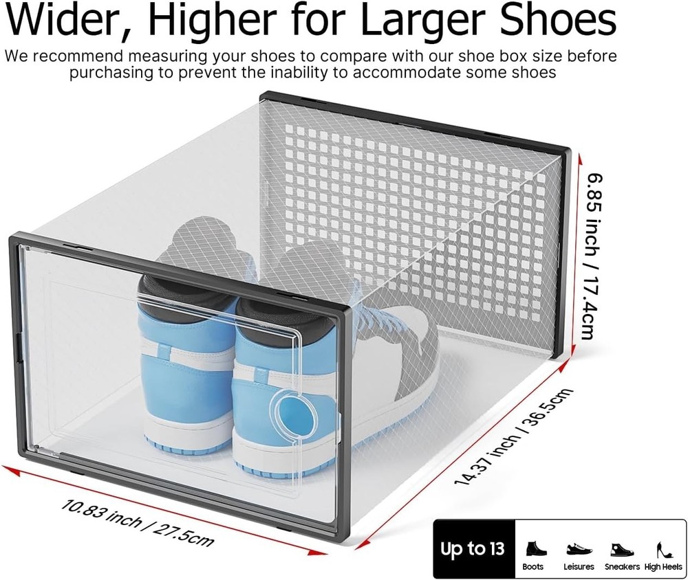 12-Pack XX-Large Clear Shoe Storage Boxes - Stackable Organizer