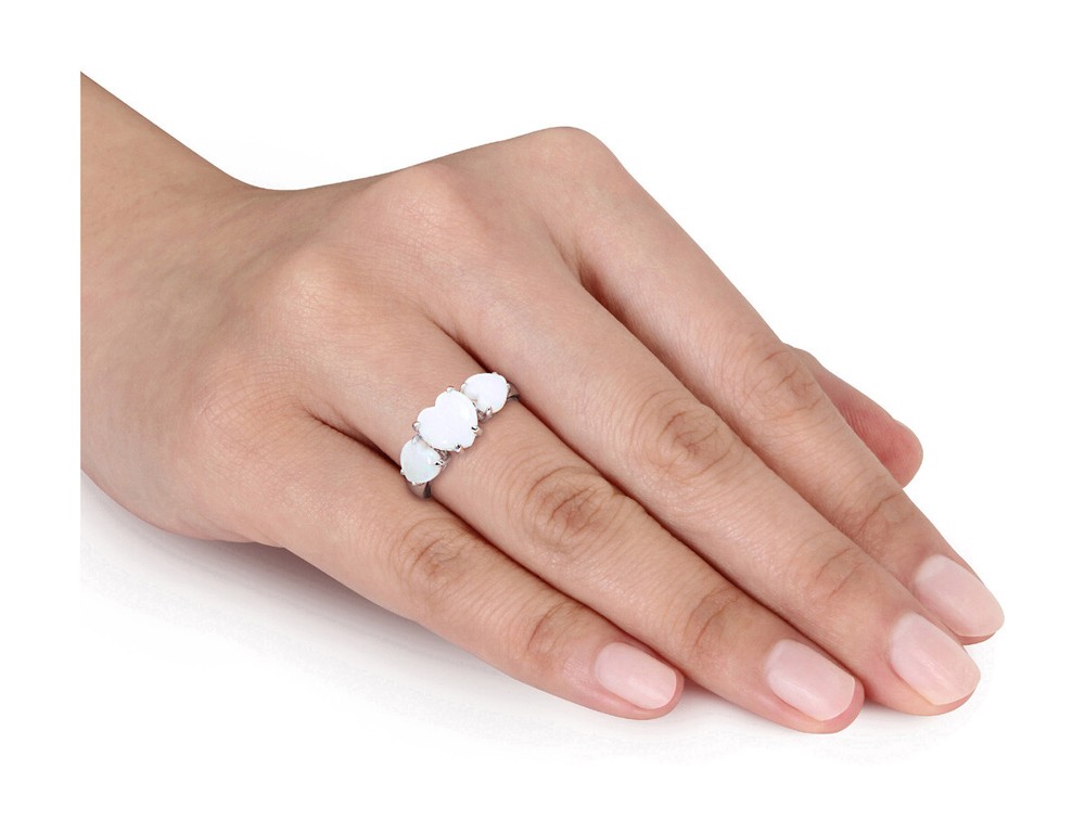 2.22 Carat (ctw) Opal Heart Three Stone Ring Sterling Silver