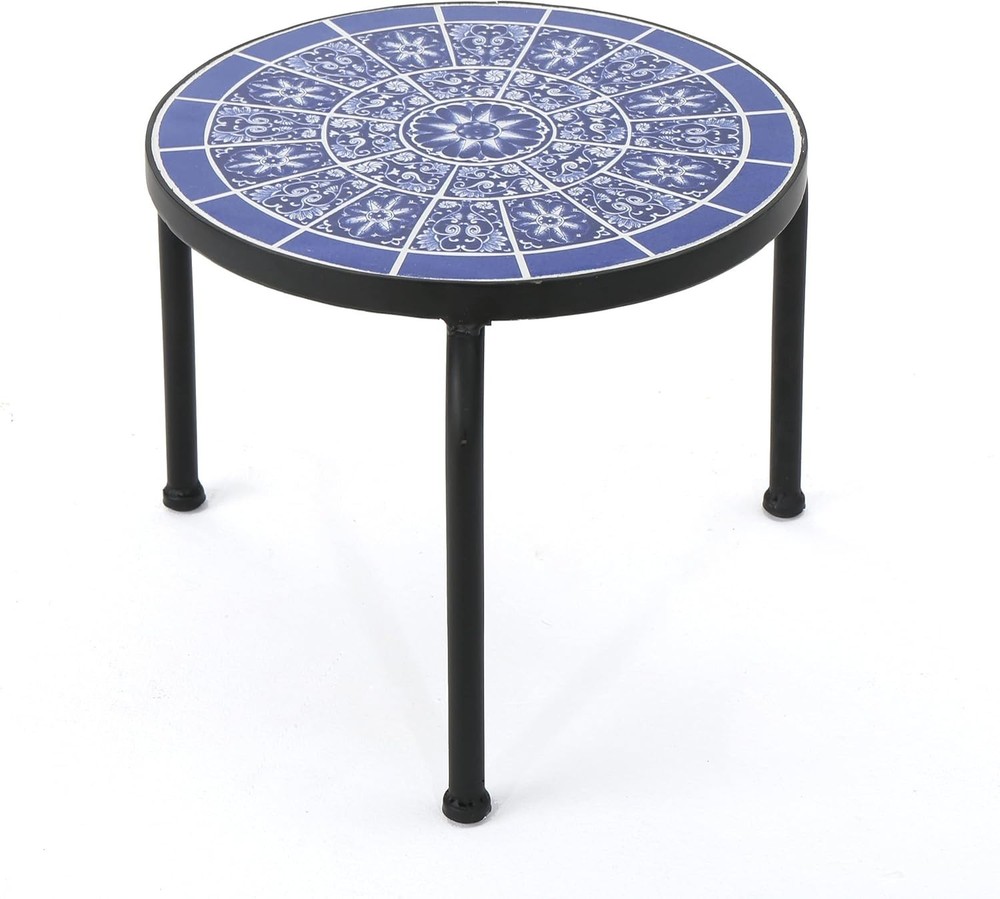 Versatile Ceramic Tile Side Table with Iron Frame - Perfect for Outdoor Decor