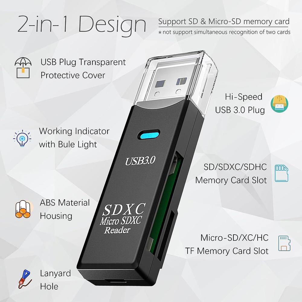 USB3.0 Micro SD Card Reader, 5Gbps 2-In-1 SD Card Reader to USB Adapter, Memory