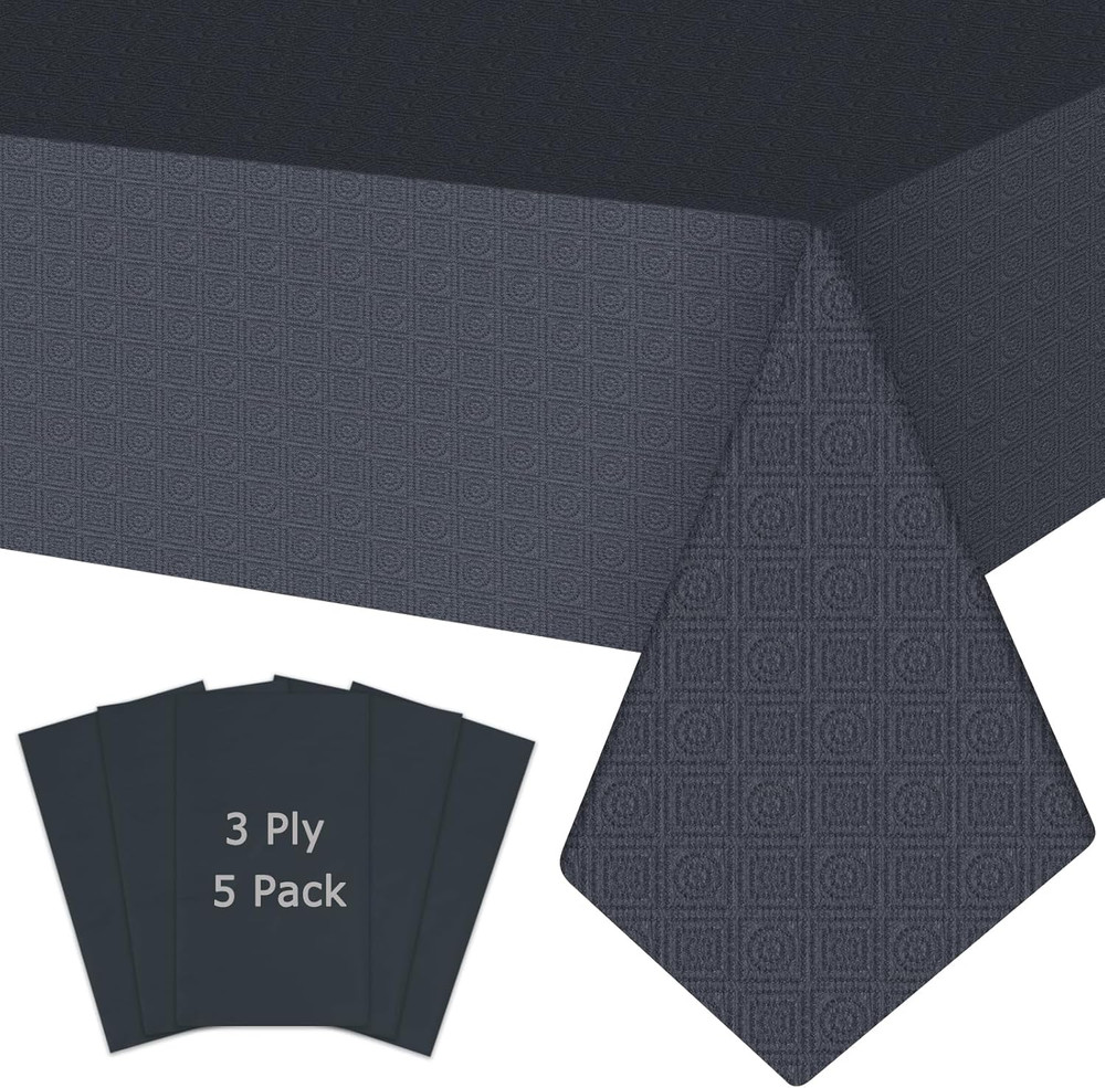 Black Paper Tablecloths for Rectangle Tables 5 Pack, 54''×108'' Disposable Table
