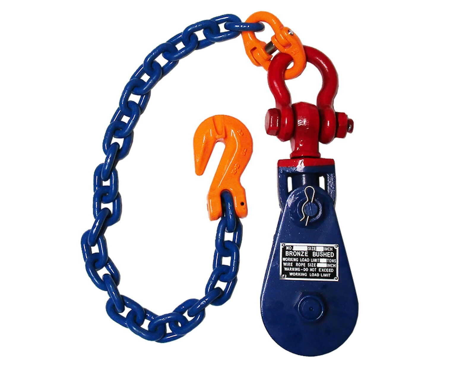 4 Ton Snatch Block with Chain and Grab Hook Grade 100 Towing Wrecker 30" of Tail