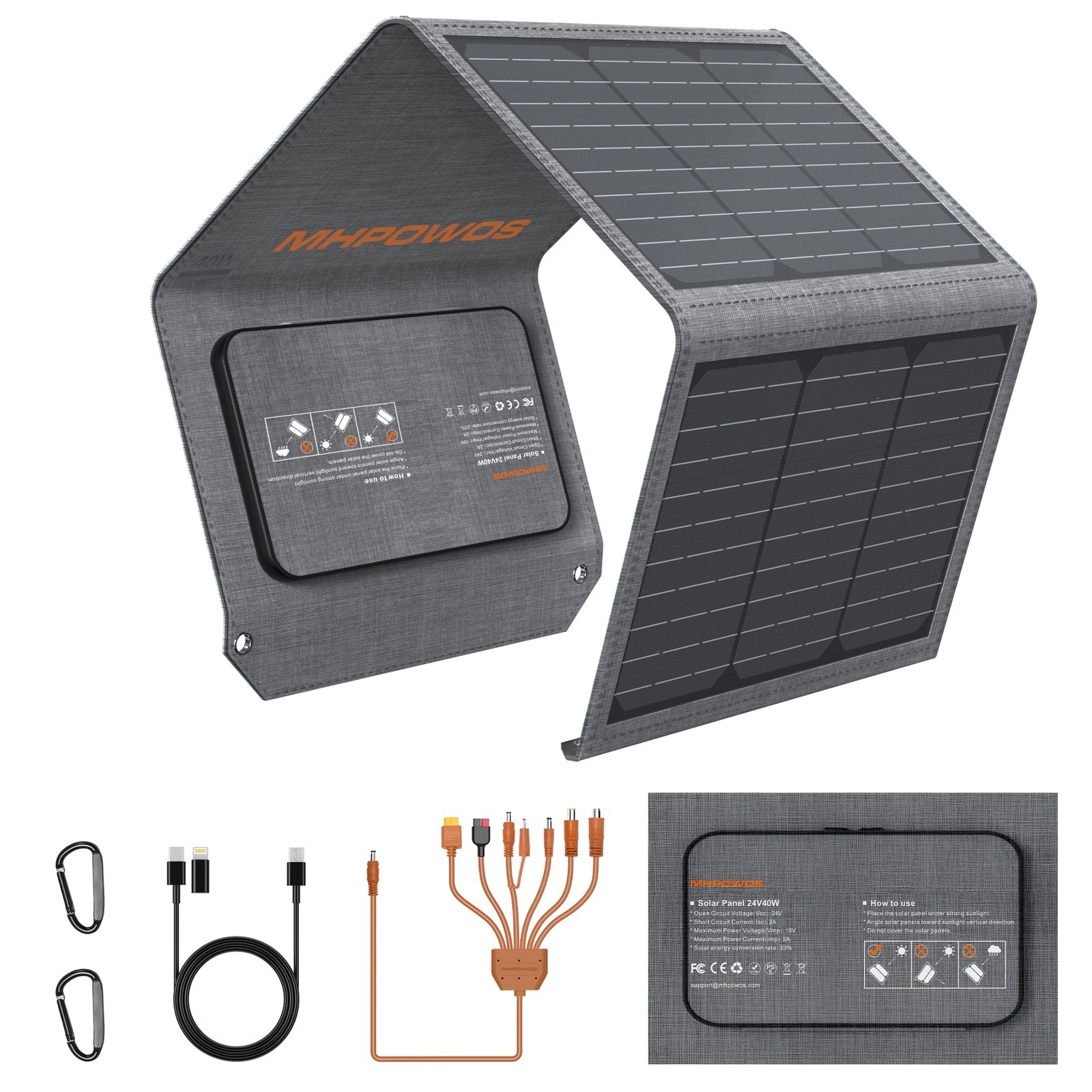 MHPOWOS 40 watt USB Solar Panel Type C Solar Panel Charger Foldable for Camping