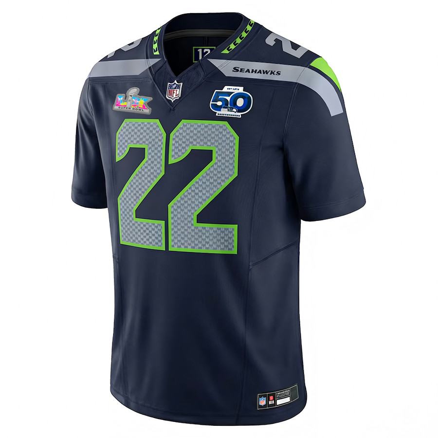 Men's Seahawks Rashid Shaheed Navy Super Bowl LX Patch Stitched Jersey