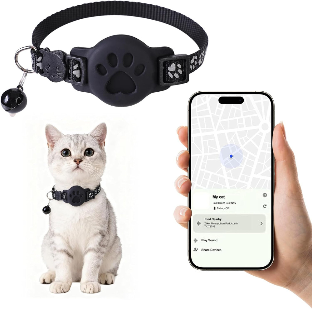 GPS Cat Collar with Bluetooth Tracker Holder - Breakaway Adjustable (7.5-12.6")