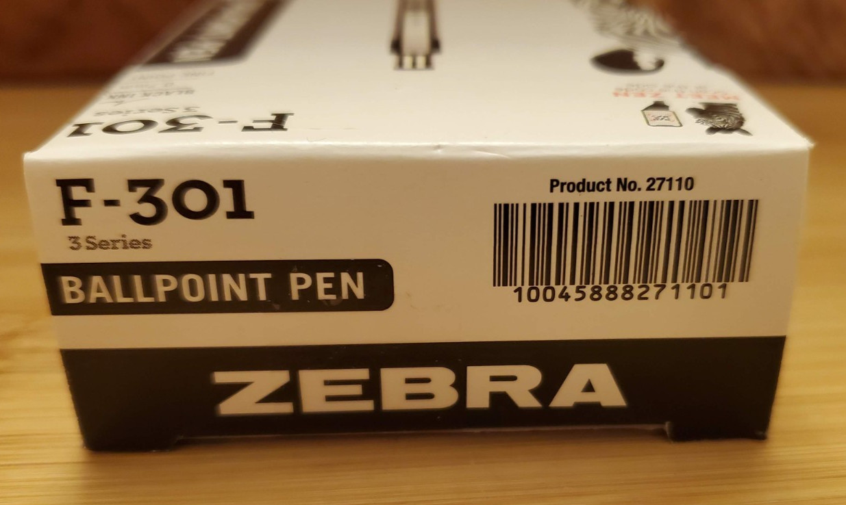 (12 Pack) Zebra F-301 Ballpoint Fine 0.7mm Black Stainless Steel Retractable Pen