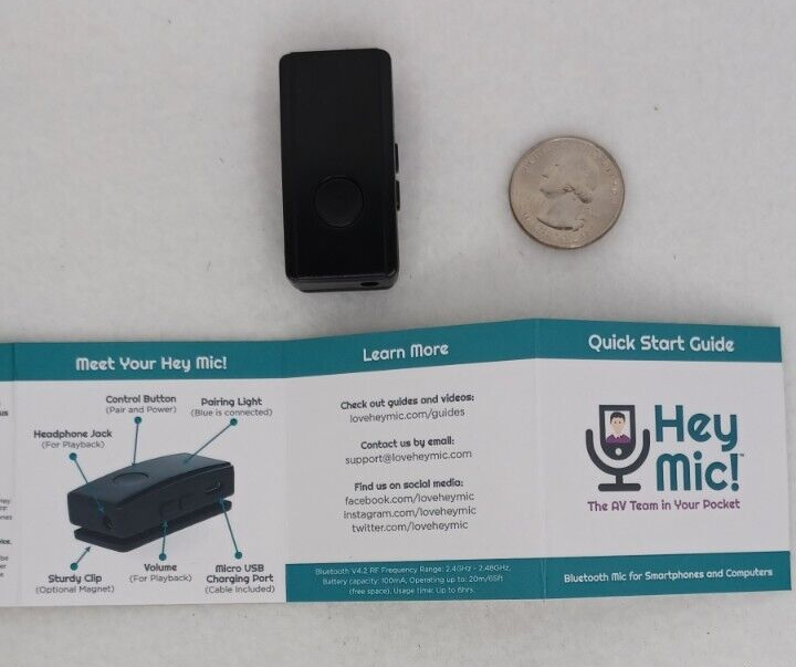 Hey Mic! Bluetooth Microphone: iPhone, Android, PC Mac Audio/Video Record - READ