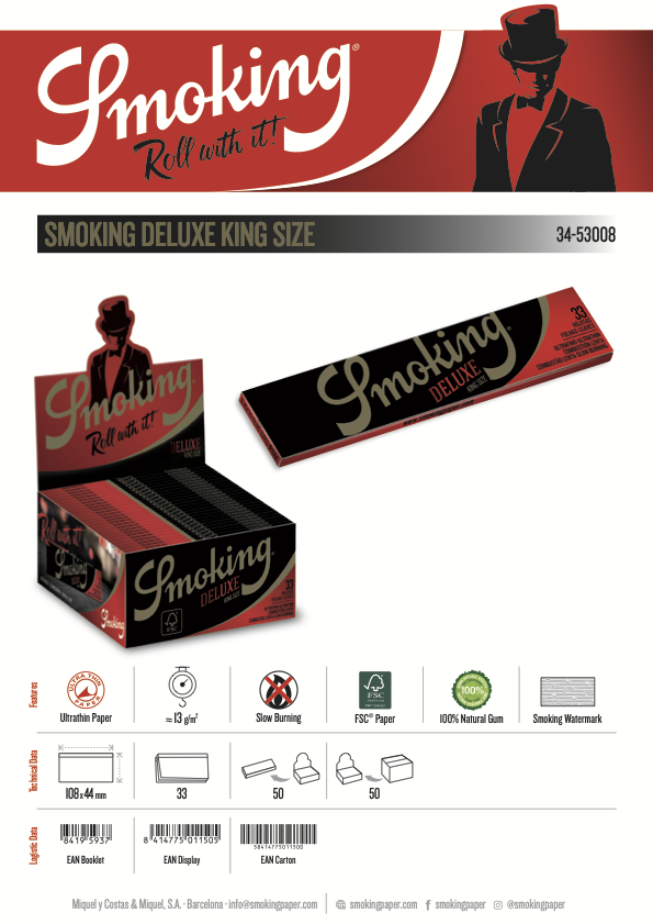Smoking Deluxe Rolling Papers King Size (110mm) - (5 Booklets)